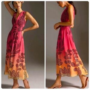 Anthropologie Verb Pallavi Singhee V-neck Ombré Maxi Dress Medium NEW Pink